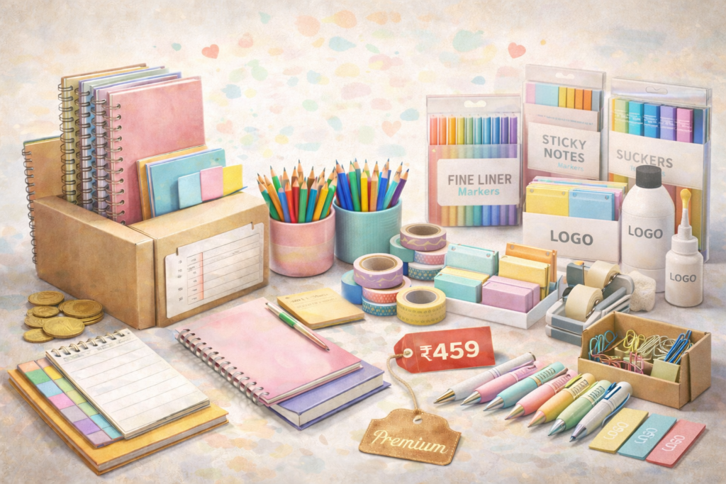 a branded collection of stationery items