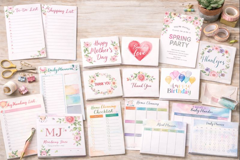 a collection of printable stationery items kept with each other