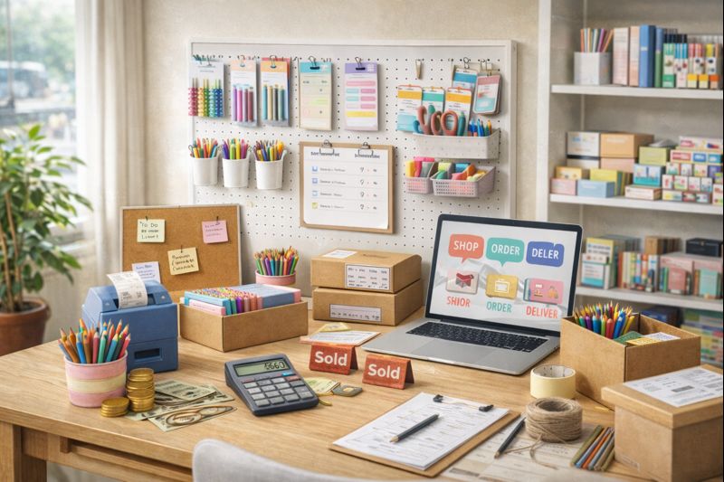 a workspace to sell stationery items from home