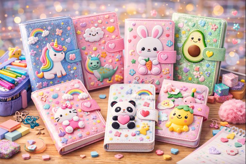 cute notebooks & diaries kept on a table with some other cute stationery items