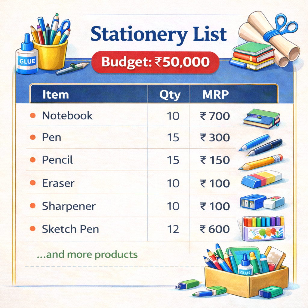 Stationery Item List Budget 50000 Rupees