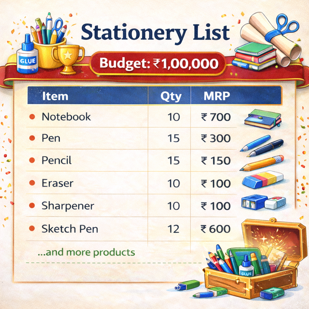 Stationery Item List Budget One Lakh Rupees