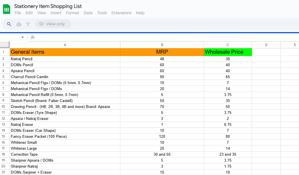 Stationery Items List for a New Shop (Free Downloadable Checklist + Google Sheet)